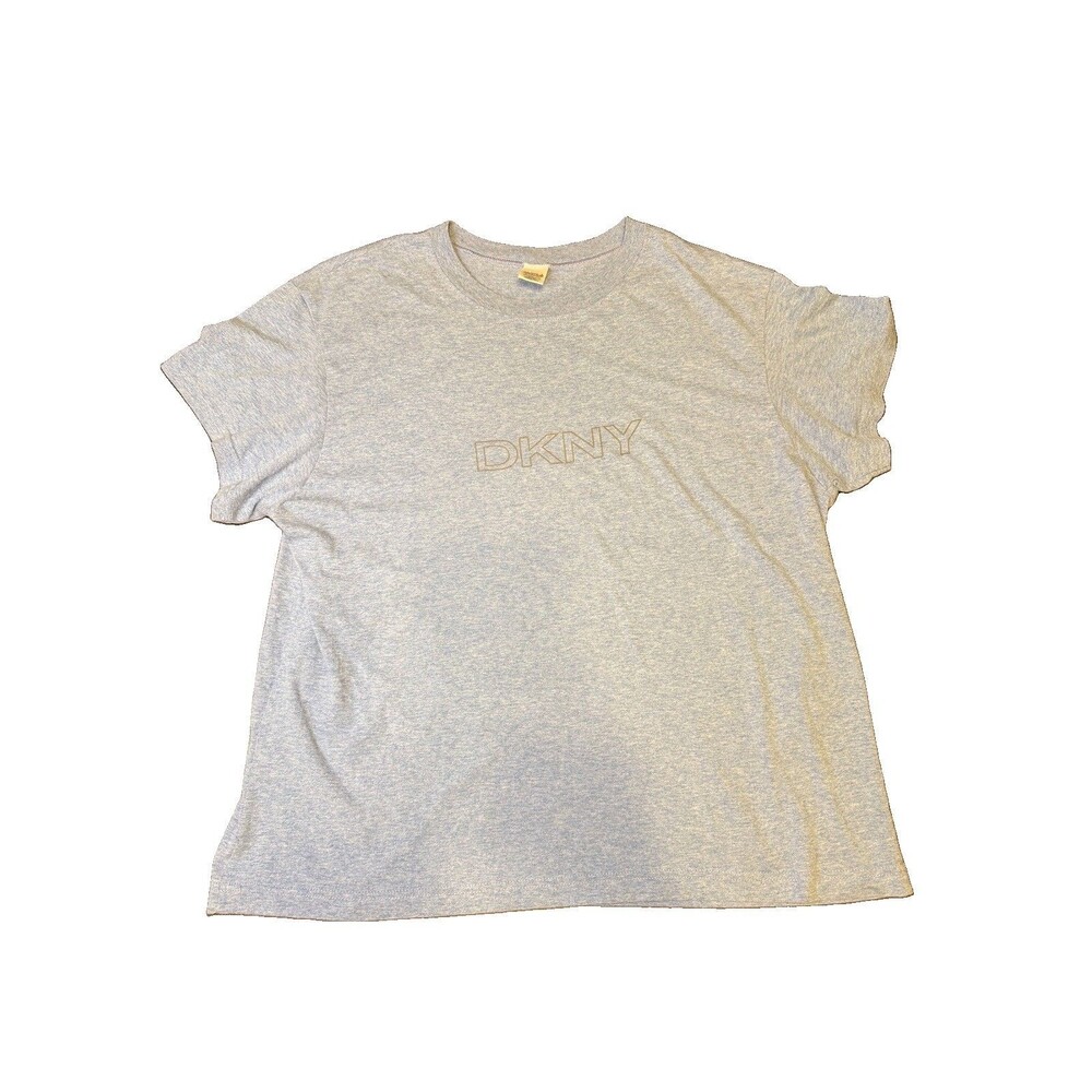 Vintage Y2K Women’s DKNY Spellout Logo T-Shirt Blue Size Large Cotton Blend